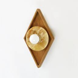 Onyx Marble & White Oak Geometrical Sconce Light Flush Mount Fixture Vanity Stone Lighting Kitchen Wall - thumbnail 3