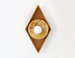 Onyx Marble & White Oak Geometrical Sconce Light Flush Mount Fixture Vanity Stone Lighting Kitchen Wall - thumbnail 1