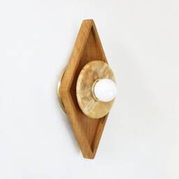 Onyx Marble & White Oak Geometrical Sconce Light Flush Mount Fixture Vanity Stone Lighting Kitchen Wall - thumbnail 4