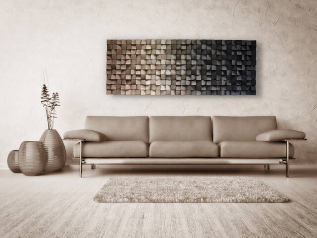 Reclaimed Wood Mosaic Wall Art - Beige, Cream, Gray - image 1