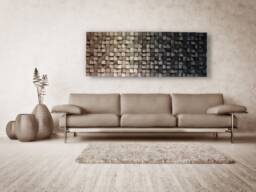 Reclaimed Wood Mosaic Wall Art - Beige, Cream, Gray - thumbnail 1