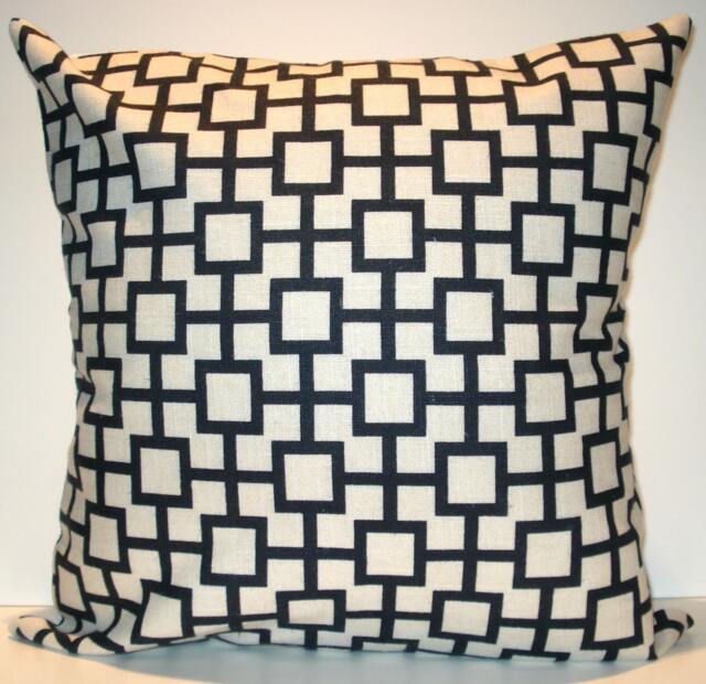 New 18x18 Inch Designer Handmade Pillow Case in Blue & Cream Cat's Cradle Pattern