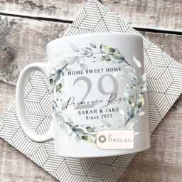 Personalised New Home Sweet Address Housewarming Botanical Greenery Design Quote Linen Style Cushion Home Gift - thumbnail 4
