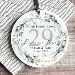 Personalised New Home Sweet Address Housewarming Botanical Greenery Design Quote Linen Style Cushion Home Gift - thumbnail 2