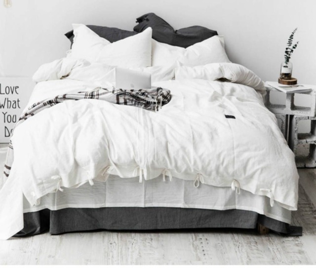 White Duvet Cover With Knot Ties, Natural Linen Bedding, Twin, Queen, King, California King Or Custom Size - image 1