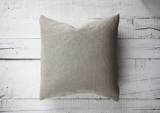 Ticking Stripe Pillow Cover, Farmhouse Linen Pillowcase, Custom Size Cover - Handmade - image 1