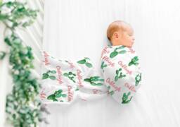 Cactus Swaddle Blanket, Baby Swaddle, Personalized Name Birth Announcement Girl Name, Hospital Newborn Photo