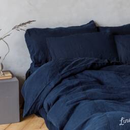 Navy Blue Linen Bedding Set, Stonewashed Duvet Cover & Pillowcases - thumbnail 2