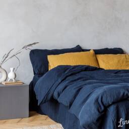 Navy Blue Linen Bedding Set, Stonewashed Duvet Cover & Pillowcases - thumbnail 3