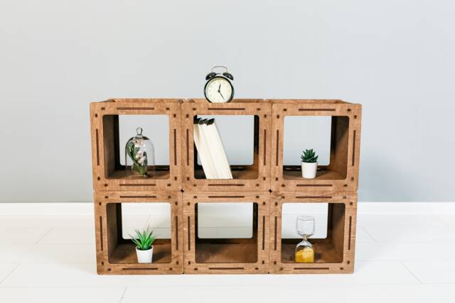 Wooden Bookcase, Bookshelf, Cabinet Bookcases, Small Bookcase Asymmetrical Cube Shelves, Handmade - image 1