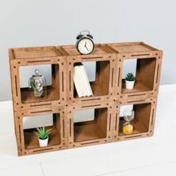 Wooden Bookcase, Bookshelf, Cabinet Bookcases, Small Bookcase Asymmetrical Cube Shelves, Handmade - thumbnail 3