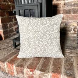 1237. Sherwood Trailing Leaves in Beige 100% Cotton Cushion Cover Various Sizes - thumbnail 1