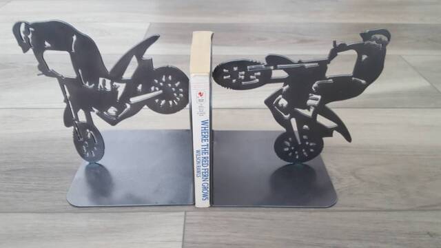 Dirt Bike Bookends. Metal Boy Home Decor. Birthday Or Christmas Gift - image 1