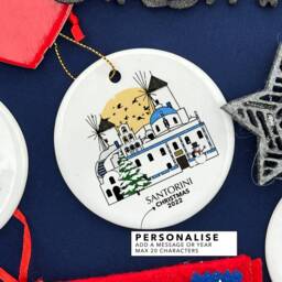 Santorini Greece Personalised Christmas Tree Ceramic Ornament Custom Decoration Gift Bauble Home Decor Holiday - thumbnail 3