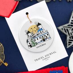 Santorini Greece Personalised Christmas Tree Ceramic Ornament Custom Decoration Gift Bauble Home Decor Holiday - thumbnail 2