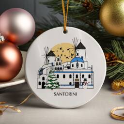 Santorini Greece Personalised Christmas Tree Ceramic Ornament Custom Decoration Gift Bauble Home Decor Holiday - thumbnail 1