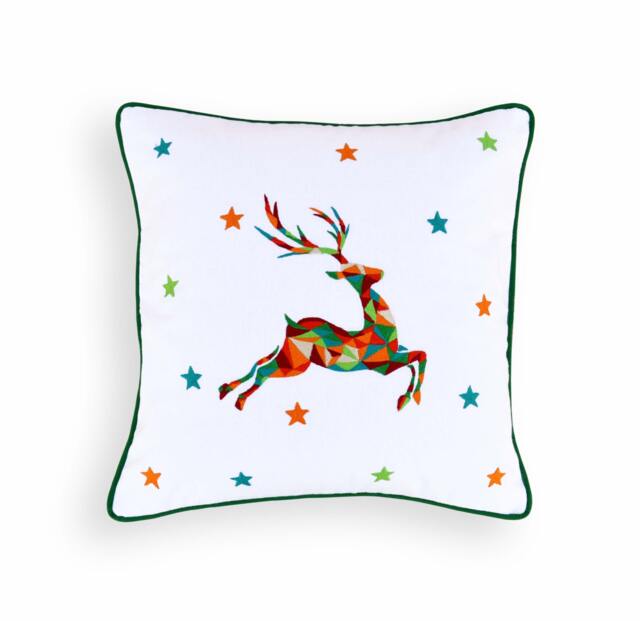Embroidered Christmas Pillow Cover, Geometric Reindeer, 16 - image 1