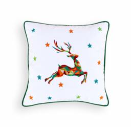 Embroidered Christmas Pillow Cover, Geometric Reindeer, 16 - thumbnail 1