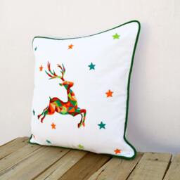 Embroidered Christmas Pillow Cover, Geometric Reindeer, 16 - thumbnail 2