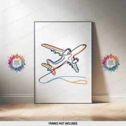 Colourful Airplane Print Set - 3 Posters - Boys Bedroom Artwork Plane Wall Art Nursery Line Drawing Design Kids Gifts Decor - thumbnail 3