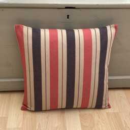 Handmade Pair Linen Rustic Country Farmhouse Red, Navy & Beige Stripe Duck Feather Throw Pillow Cushion - thumbnail 2