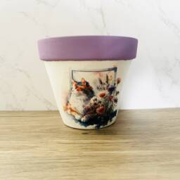 Purple Cat Plant Pot, Flower Themed Terracotta Gifts For Lovers, Decorations, Home Decor - thumbnail 2
