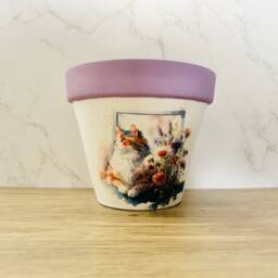 Purple Cat Plant Pot, Flower Themed Terracotta Gifts For Lovers, Decorations, Home Decor - thumbnail 3