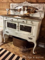 Sold - Shabby Chic Antique White Painted Sideboard, Distressed Chippy Milk Sideboard Buffet, Buffet With Mirror, Furniture
