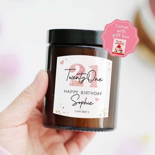 21st Birthday Gift For Niece Daughter Her Friend - Special Present Twenty One Personalized Name Candle - image 1