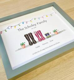 Family Welly Boot Print, Framed Mum Gift, Dad Gift, Personalised Mothers Day Present, Welly Print, Fathers Gifts, Gift For Dad - thumbnail 1