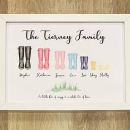 Family Welly Boot Print, Framed Mum Gift, Dad Gift, Personalised Mothers Day Present, Welly Print, Fathers Gifts, Gift For Dad - thumbnail 2