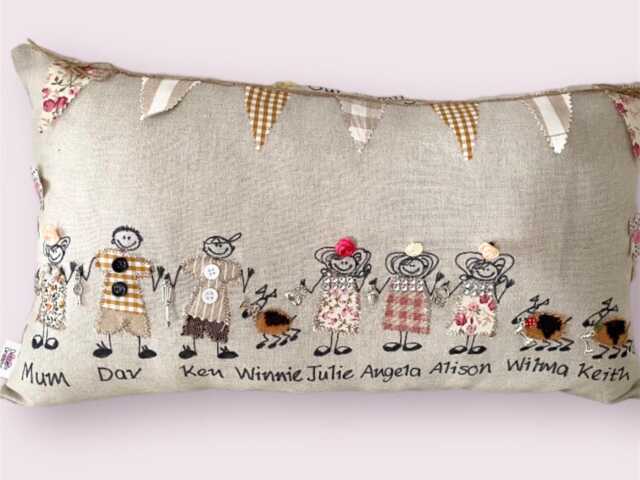 Personalised Family Cushion With 6 Custom Names , Handmade Linen Home Decor, Gift For Mum, Nanna Or Grandma - image 1