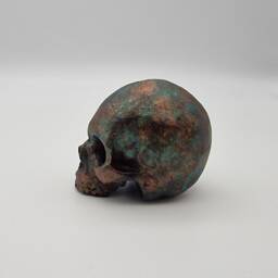 Copper Patina Effect Solid Tiny Human Half Skull Ornament. Small Replica Plaster Of Paris Skull - thumbnail 4