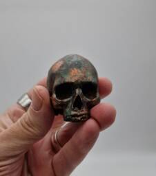 Copper Patina Effect Solid Tiny Human Half Skull Ornament. Small Replica Plaster Of Paris Skull - thumbnail 1