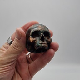 Copper Patina Effect Solid Tiny Human Half Skull Ornament. Small Replica Plaster Of Paris Skull - thumbnail 2