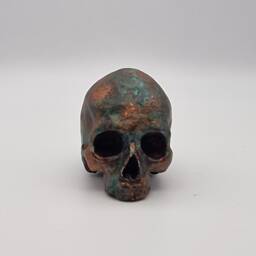 Copper Patina Effect Solid Tiny Human Half Skull Ornament. Small Replica Plaster Of Paris Skull - thumbnail 3
