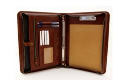 Noda Italian Genuine Leather Zipped Business Conference A4 Folder Ring Binder Cognac Professional Portfolio & Clipboard