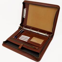 Noda Italian Genuine Leather Zipped Business Conference A4 Folder Ring Binder Cognac Professional Portfolio & Clipboard - thumbnail 3
