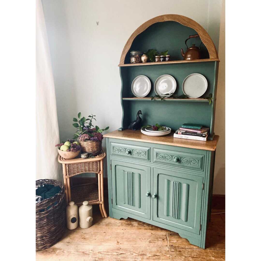 Hand Painted Green Welsh Dresser Dutch Linen Fold Oak Hutch Now Sold by  Etsy | uFurnish.com