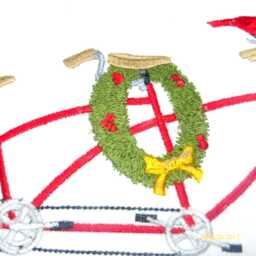 Embroidered Christmas Bike Pillow Cover Tandem Bicycle With Tree - thumbnail 3