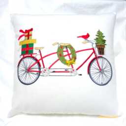 Embroidered Christmas Bike Pillow Cover Tandem Bicycle With Tree - thumbnail 1