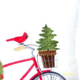 Embroidered Christmas Bike Pillow Cover Tandem Bicycle With Tree - thumbnail 2