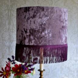 Handmade Purple Crushed Velvet Lampshade With Gold Lining & Optional Fringe - thumbnail 3