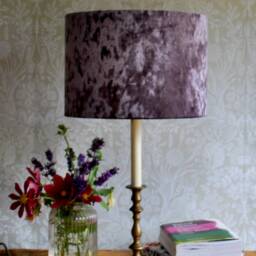 Handmade Purple Crushed Velvet Lampshade With Gold Lining & Optional Fringe - thumbnail 4
