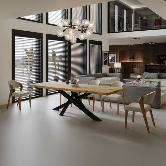 Dining Table Rustic Solid Wood Industrial Live Edge Crossover Steel Base - image 1