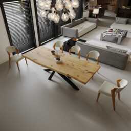 Dining Table Rustic Solid Wood Industrial Live Edge Crossover Steel Base - thumbnail 2