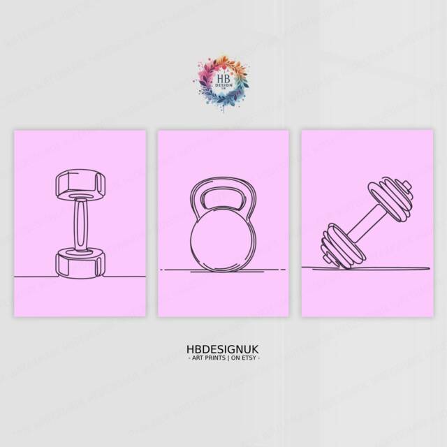 Pink Home Gym Prints - 3 Fitness Posters - Minimalist Line Drawing Design Sports Motivation Poster Athlete Decor Wall Art Gift - image 1