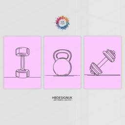 Pink Home Gym Prints - 3 Fitness Posters - Minimalist Line Drawing Design Sports Motivation Poster Athlete Decor Wall Art Gift - thumbnail 1