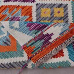10 Ft Flatweave Runner Rug Afghan Handmade Kilim Rug, Multicolor Wool Geometric Design Turkmen Tribal Oriental Hallway - thumbnail 4