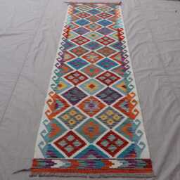 10 Ft Flatweave Runner Rug Afghan Handmade Kilim Rug, Multicolor Wool Geometric Design Turkmen Tribal Oriental Hallway - thumbnail 2